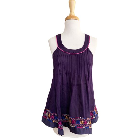 Floreat Sleeveless Blouse Top Purple Embroidered Trim Round Neck Casual Size 6 - Picture 1 of 5